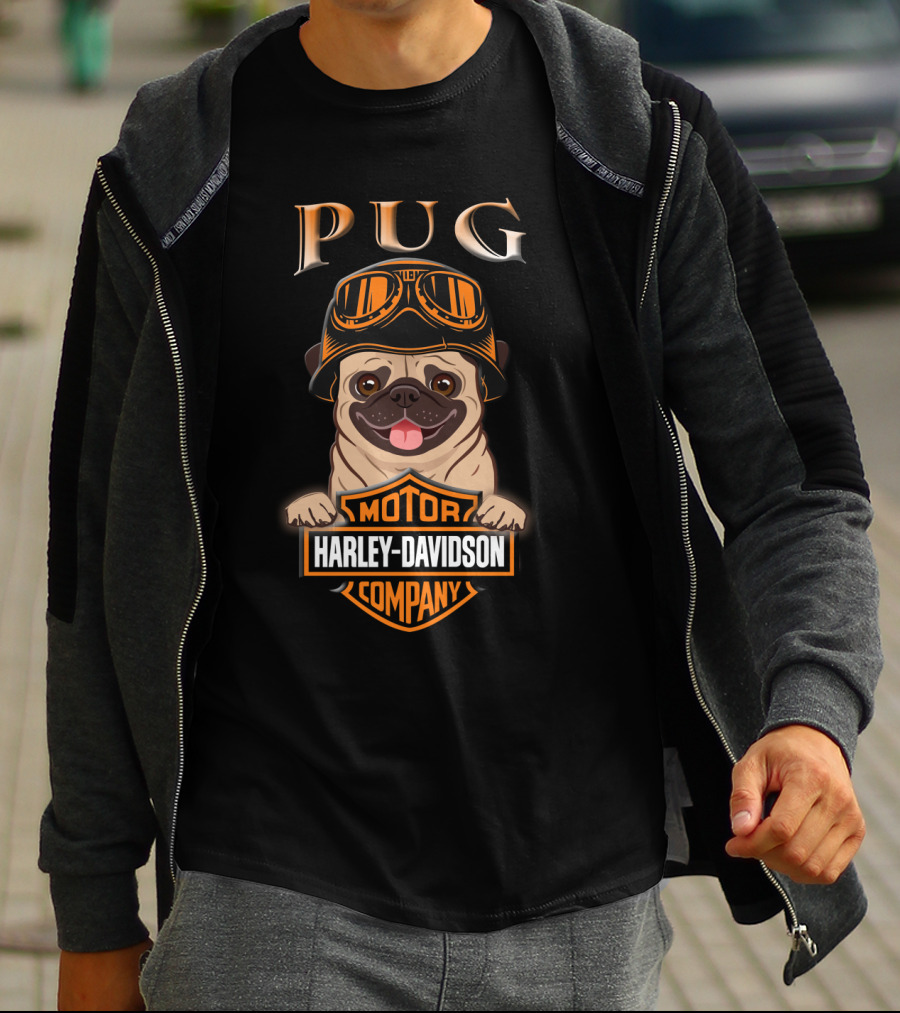 Pug Harley Davidson Motor Company Motorcycle Goggles T-Shirt