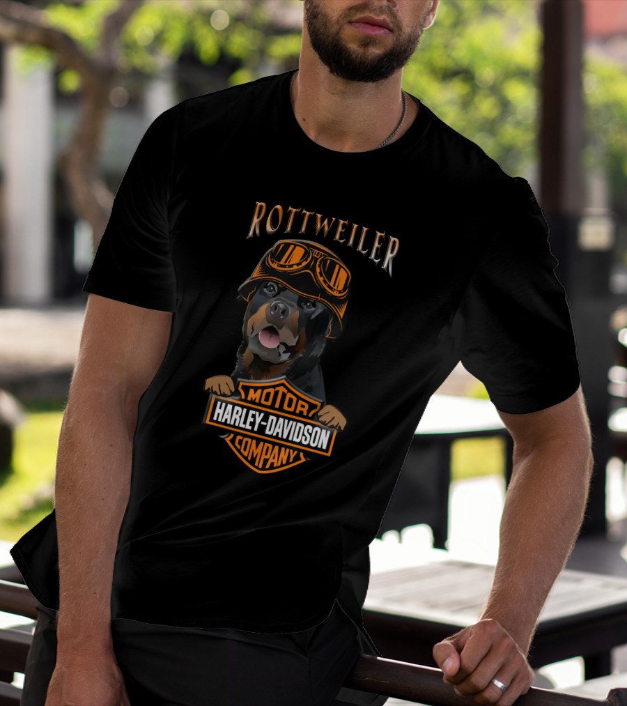 Rottweilers Harley Davidson Motorcycle Company Logo With Helmeted Dog T-Shirt