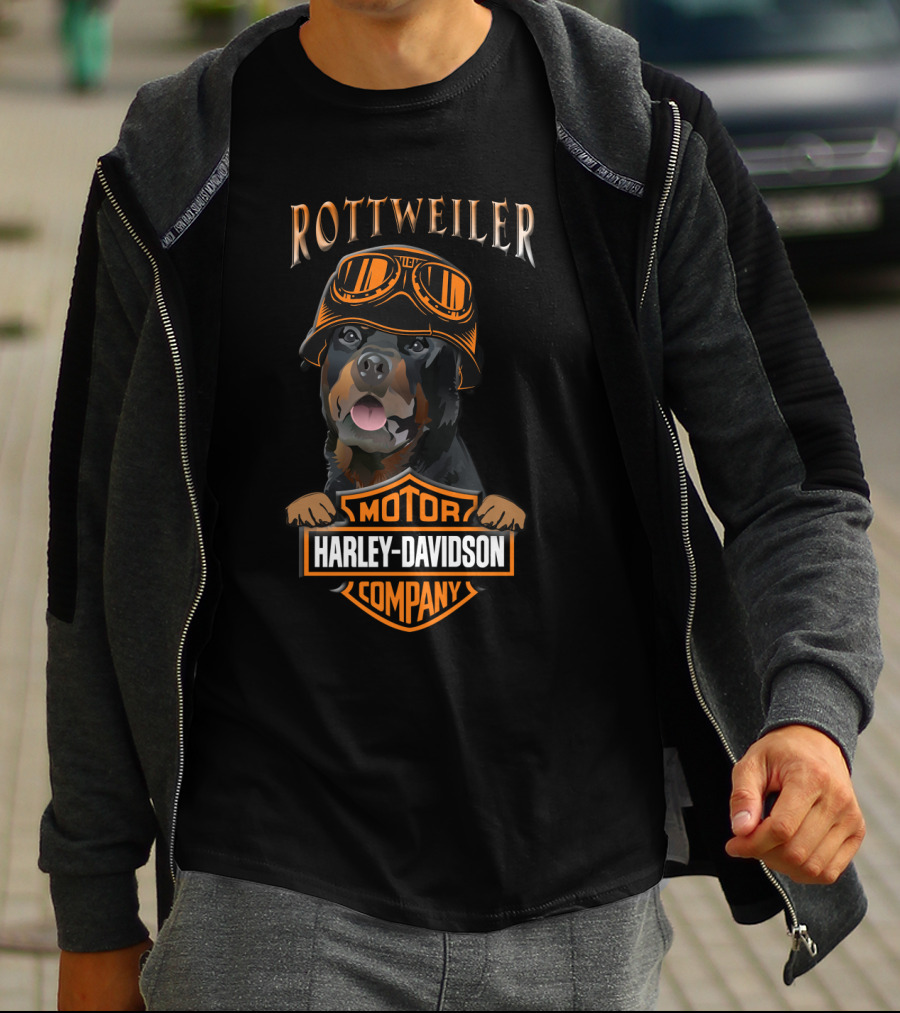 Rottweilers Harley Davidson Motorcycle Company Logo With Helmeted Dog T-Shirt
