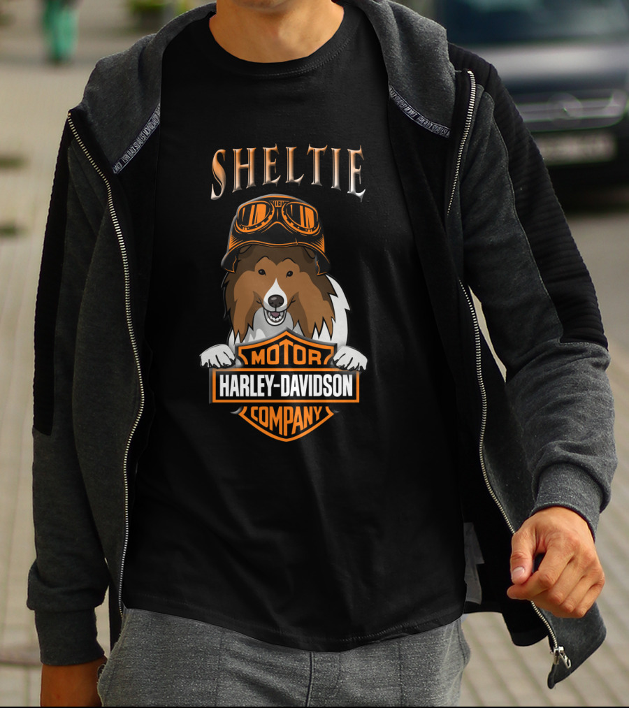 Sheltie Harley Davidson Motor Company Dog In Goggles T-Shirt