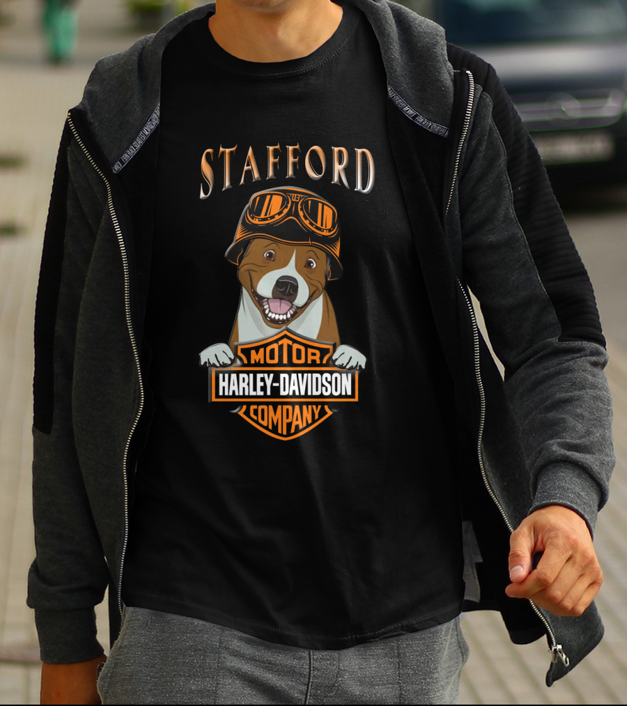 Stafford Harley Davidson Motor Company Staffordshire Bull Terrier T-Shirt