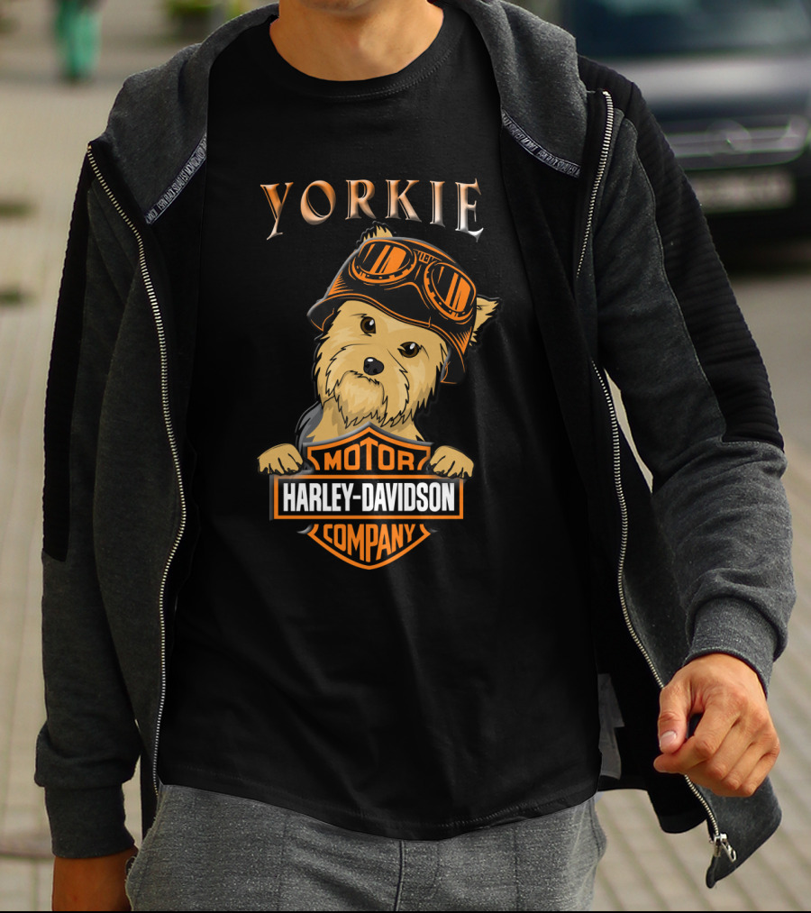 Yorkie Harley Davidson Motorcycle Dog With Goggles T-Shirt