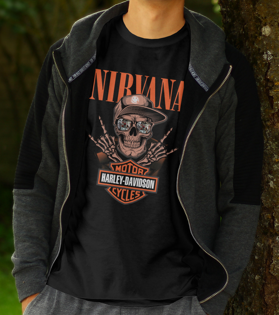 Nirvana Harley Davidson Motorcycles Skull Design T-Shirt