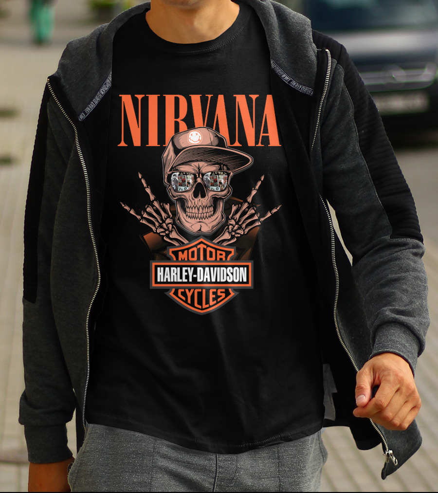 Nirvana Harley Davidson Motorcycles Skull Design T-Shirt