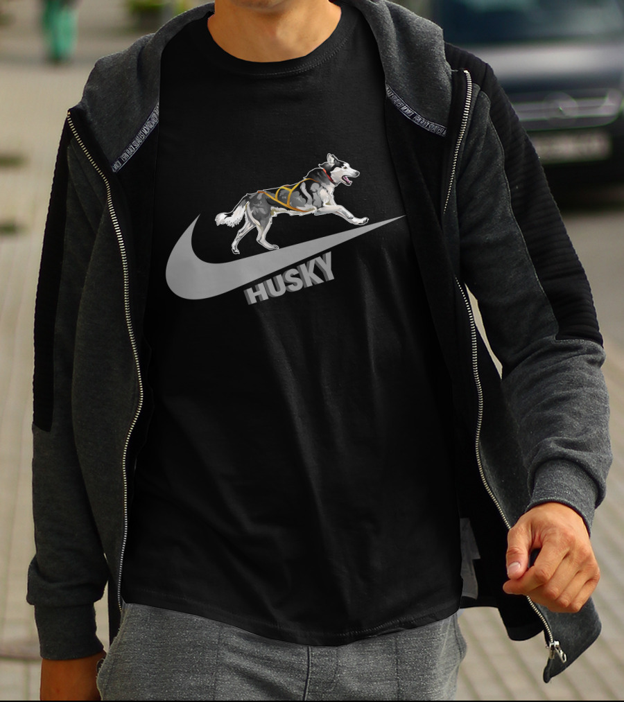 Husky Nike Logo With Running Dog On Swoosh T-Shirt