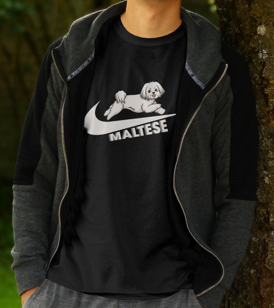 Maltese Dog With Nike T-Shirt