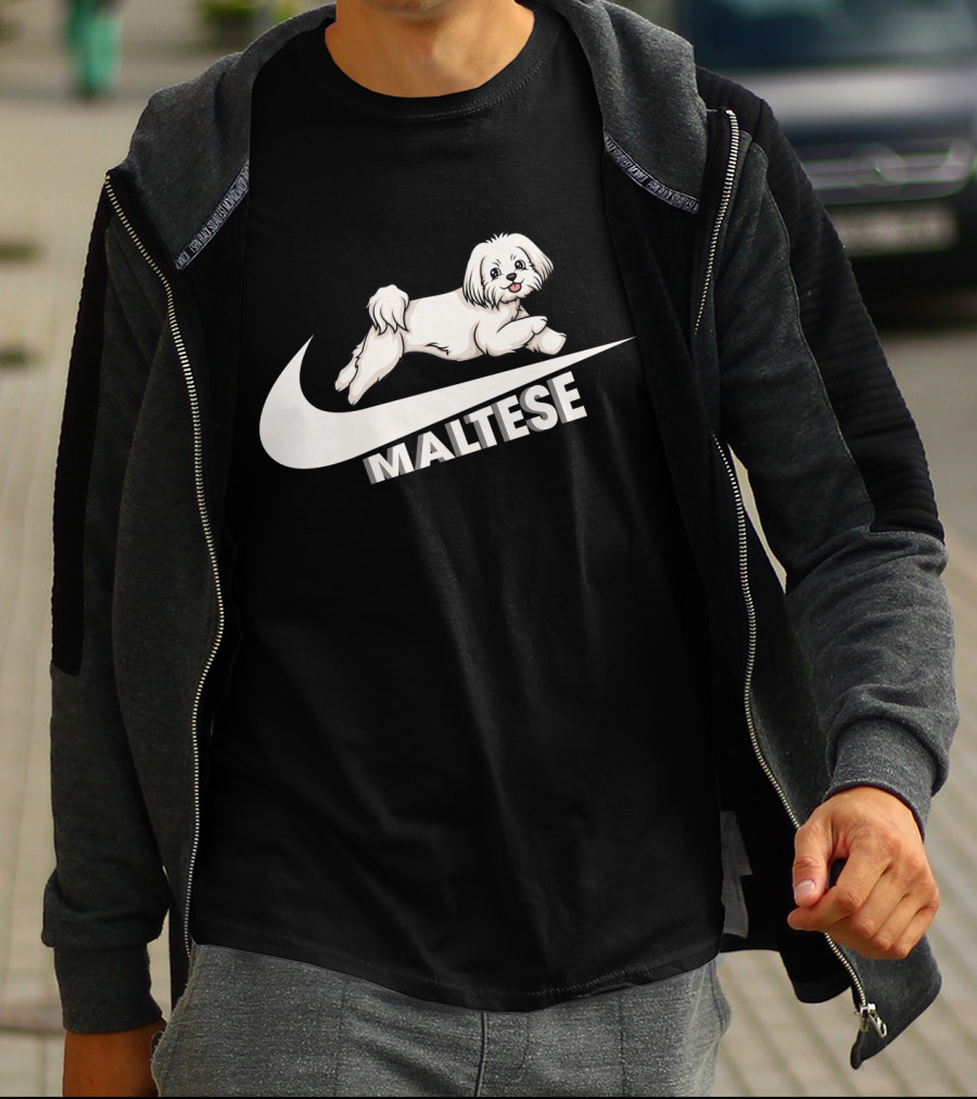 Maltese Dog With Nike T-Shirt