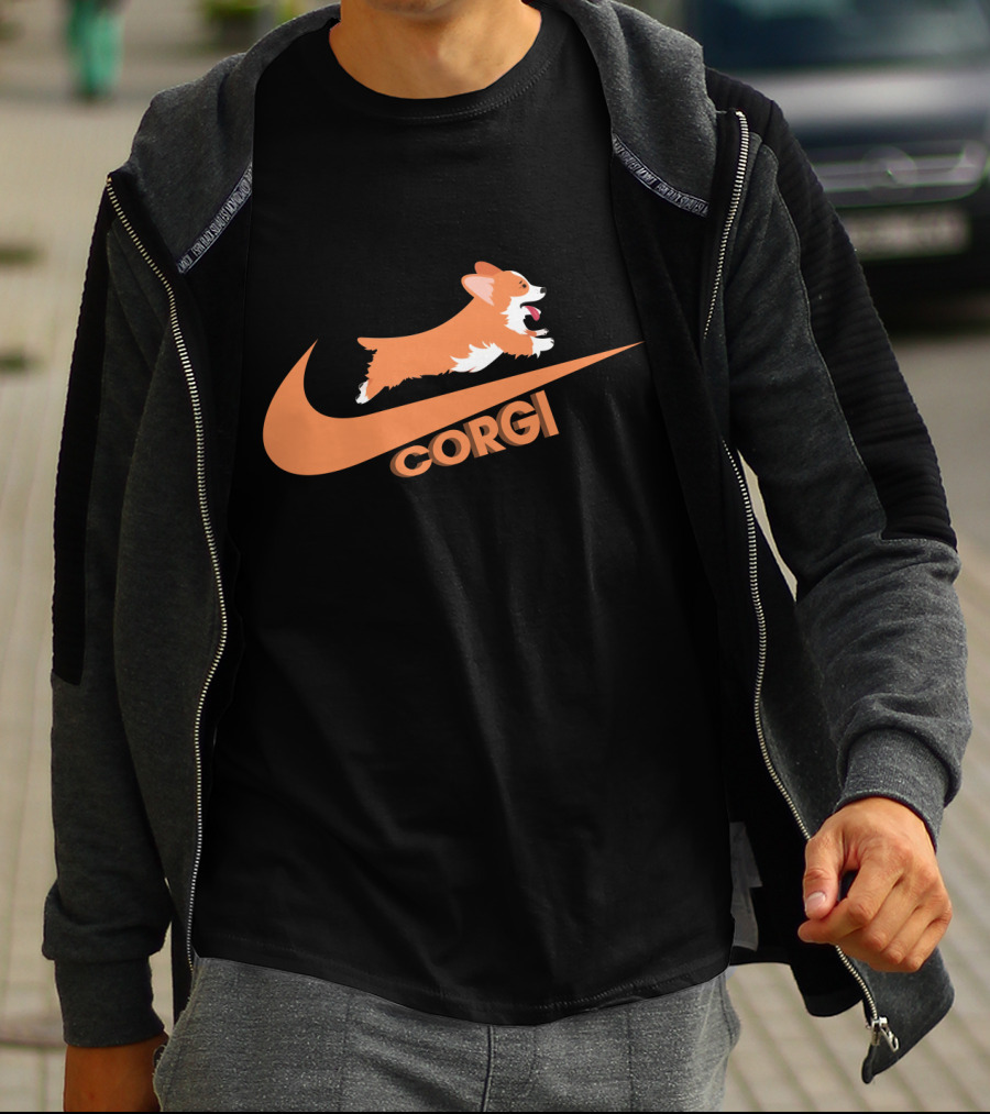 Corgi Jumping Nike Swoosh T-Shirt