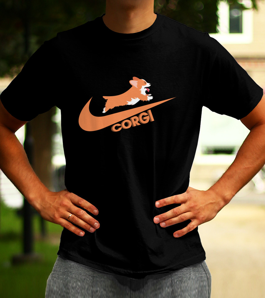 Corgi Jumping Nike Swoosh T-Shirt
