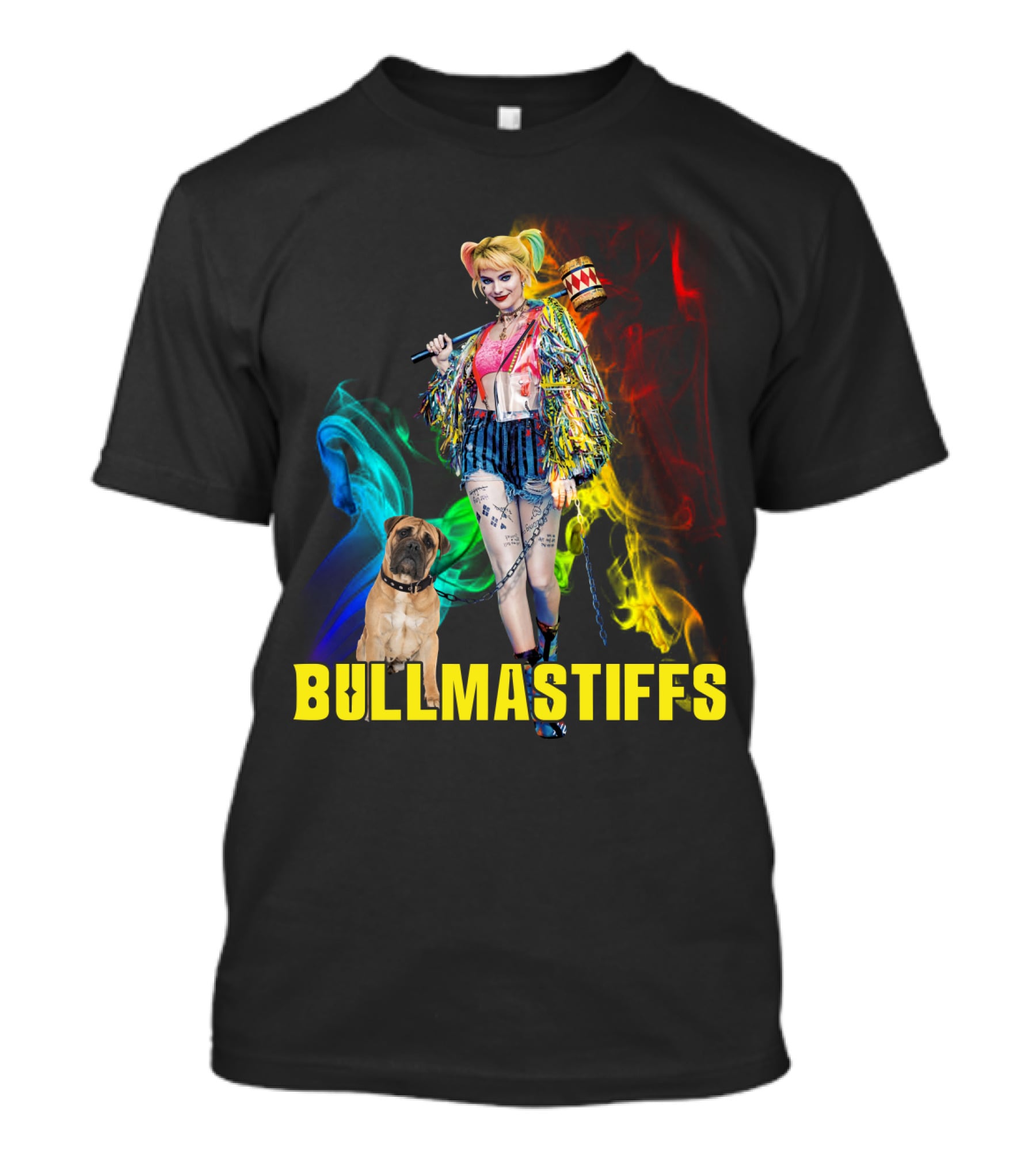 Harley Quinn Bullmastiffs Colorful Smoke Hammer T-Shirt