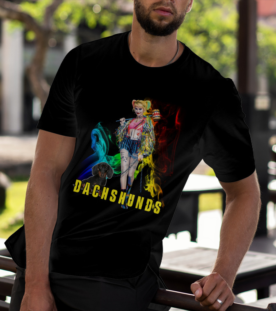Dachshunds Harley Quinn Colorful Smoke Design Dh T-Shirt