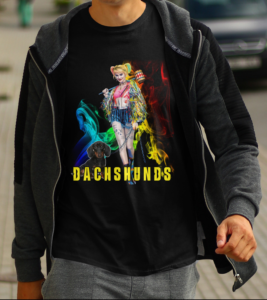 Dachshunds Harley Quinn Colorful Smoke Design Dh T-Shirt