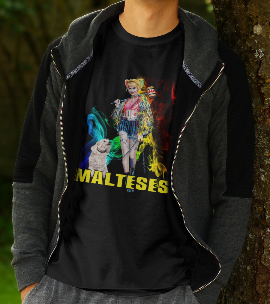 Harley Quinn Colorful Rainbow Malteses T-Shirt