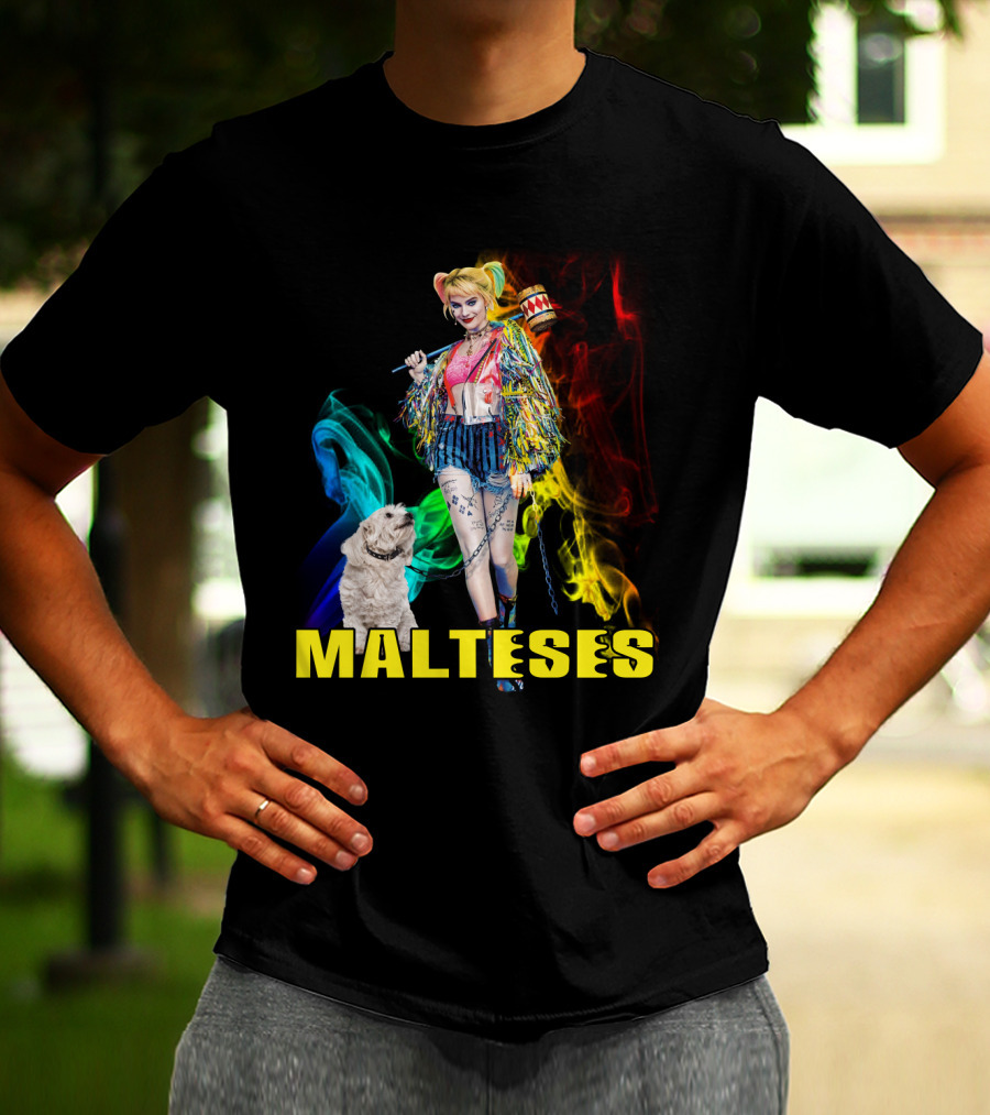 Harley Quinn Colorful Rainbow Malteses T-Shirt