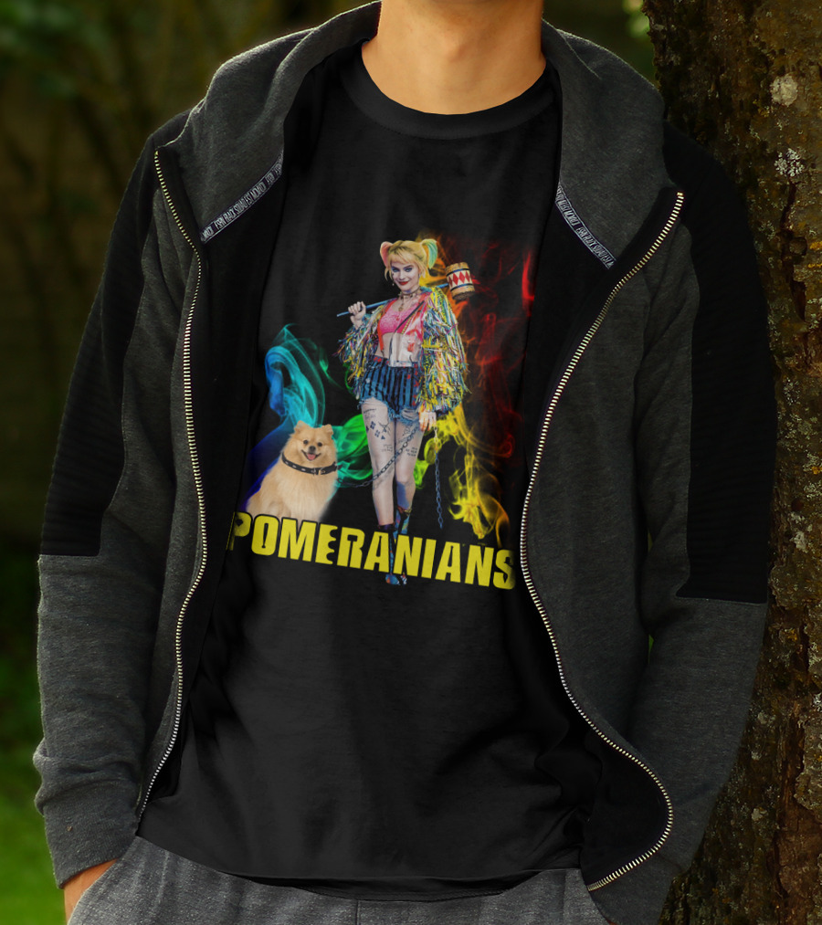 Harley Quinn Pomeranians Colorful Smoke T-Shirt