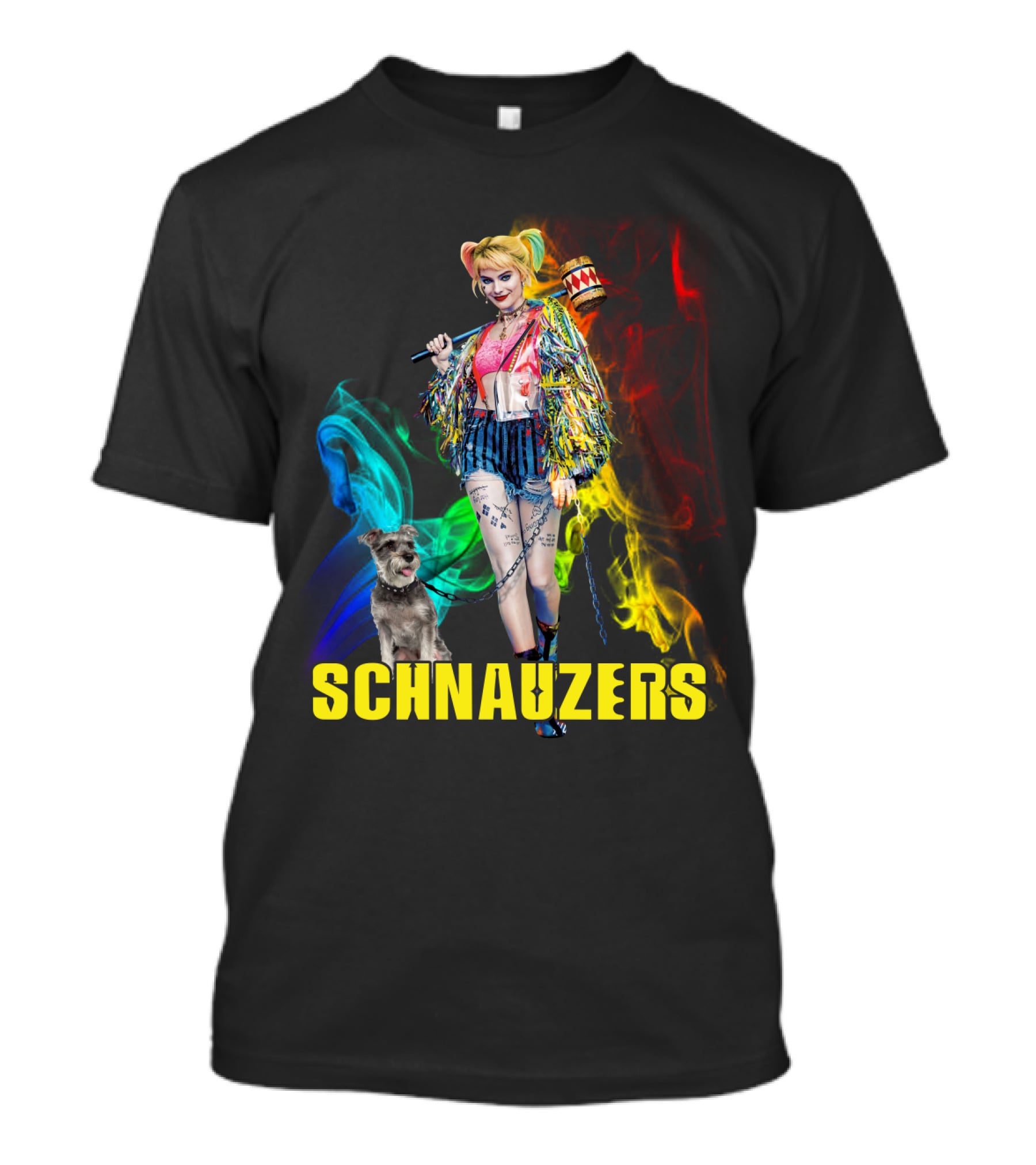 Harley Quinn Schnauzers Colorful Comic Style T-Shirt