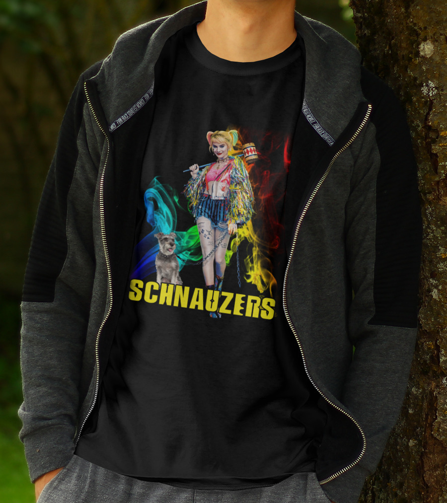 Harley Quinn Schnauzers Colorful Comic Style T-Shirt