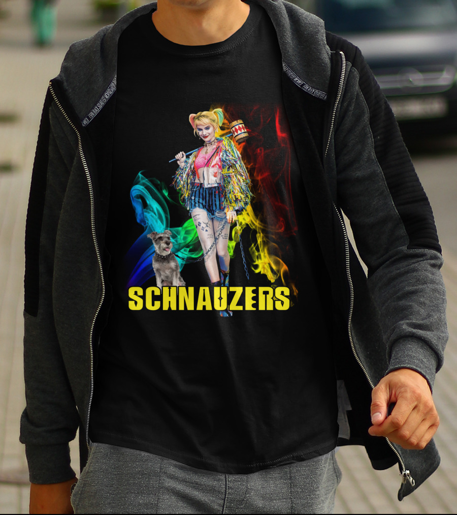 Harley Quinn Schnauzers Colorful Comic Style T-Shirt