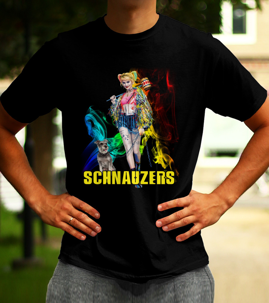 Harley Quinn Schnauzers Colorful Comic Style T-Shirt