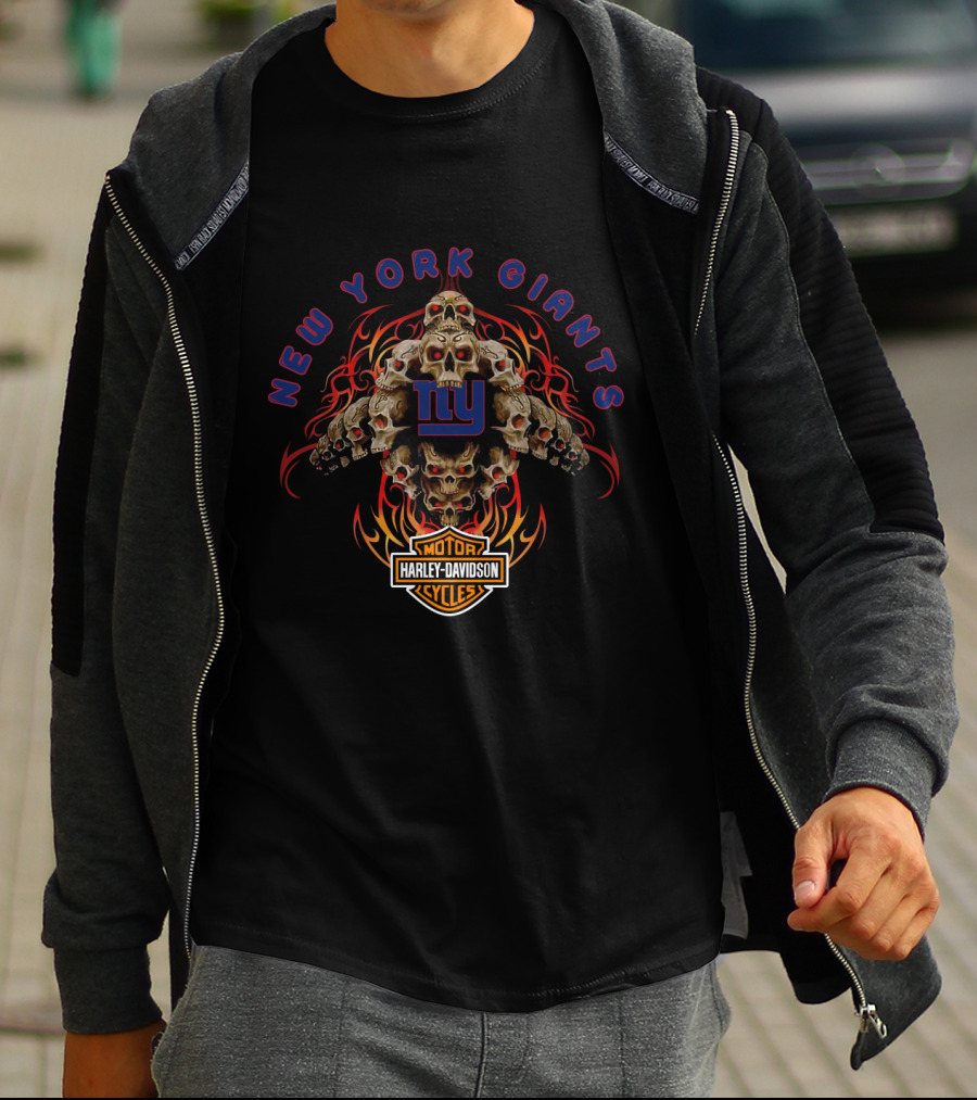 New York Giants Harley Davidson Skulls T-Shirt