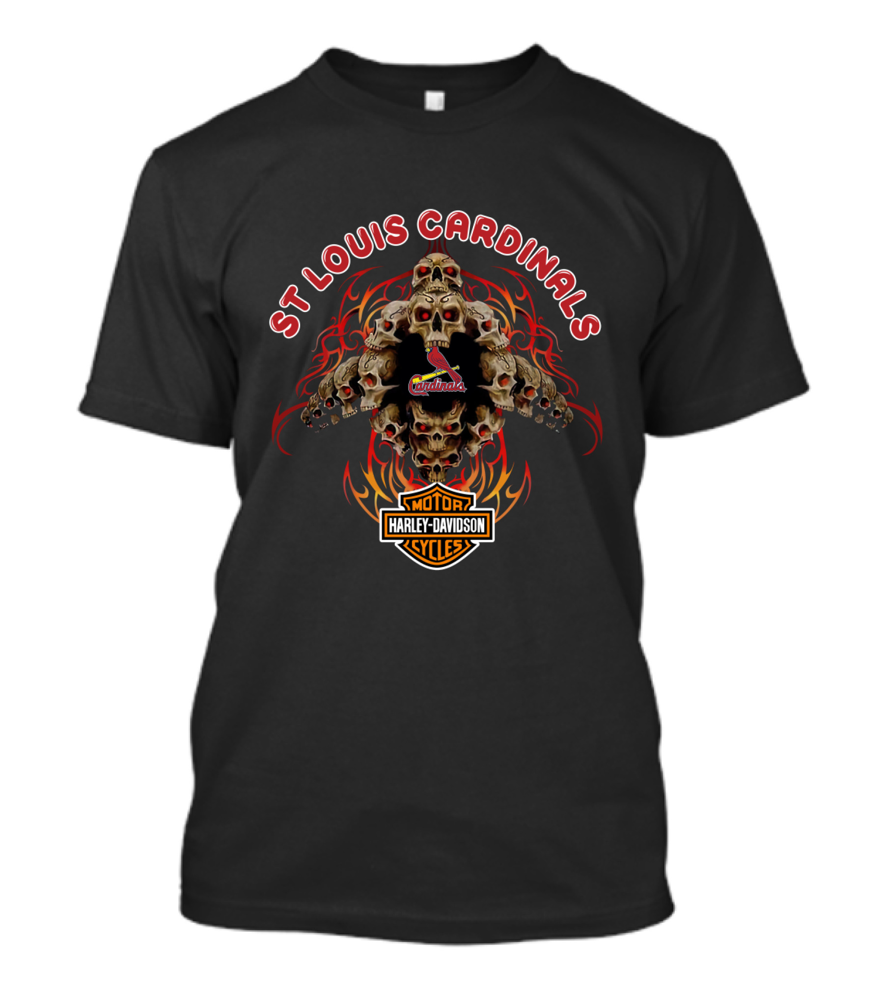 St Louis Cardinals Harley Davidson Skulls Motorcycle T-Shirt