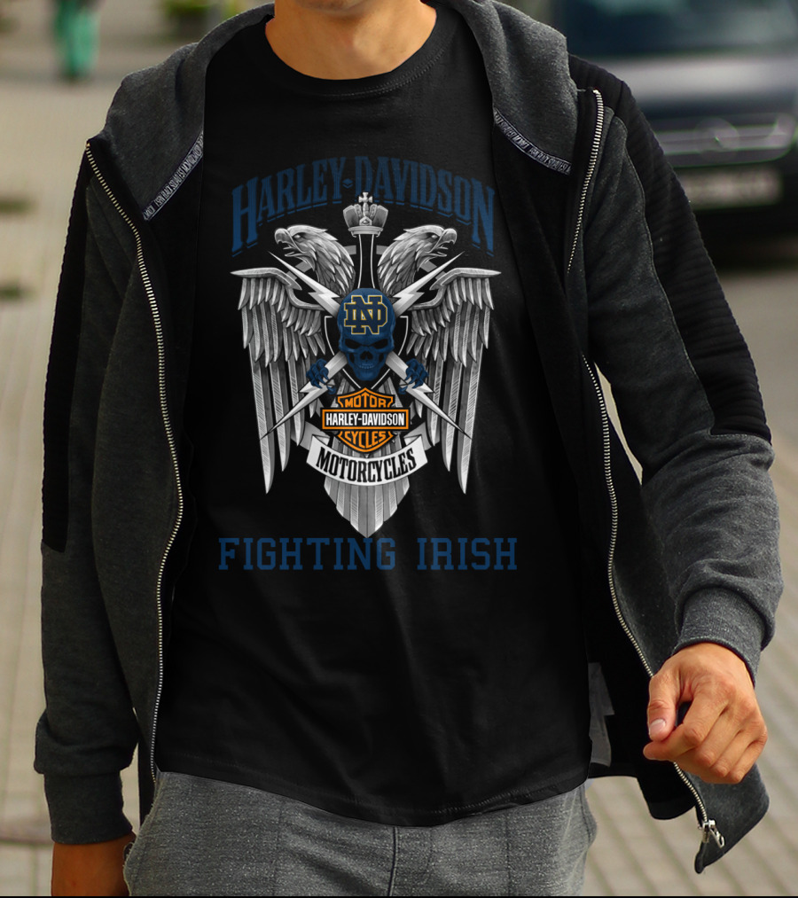 Harley Davidson Notre Dame Fighting Irish Motorcycles Shield T-Shirt