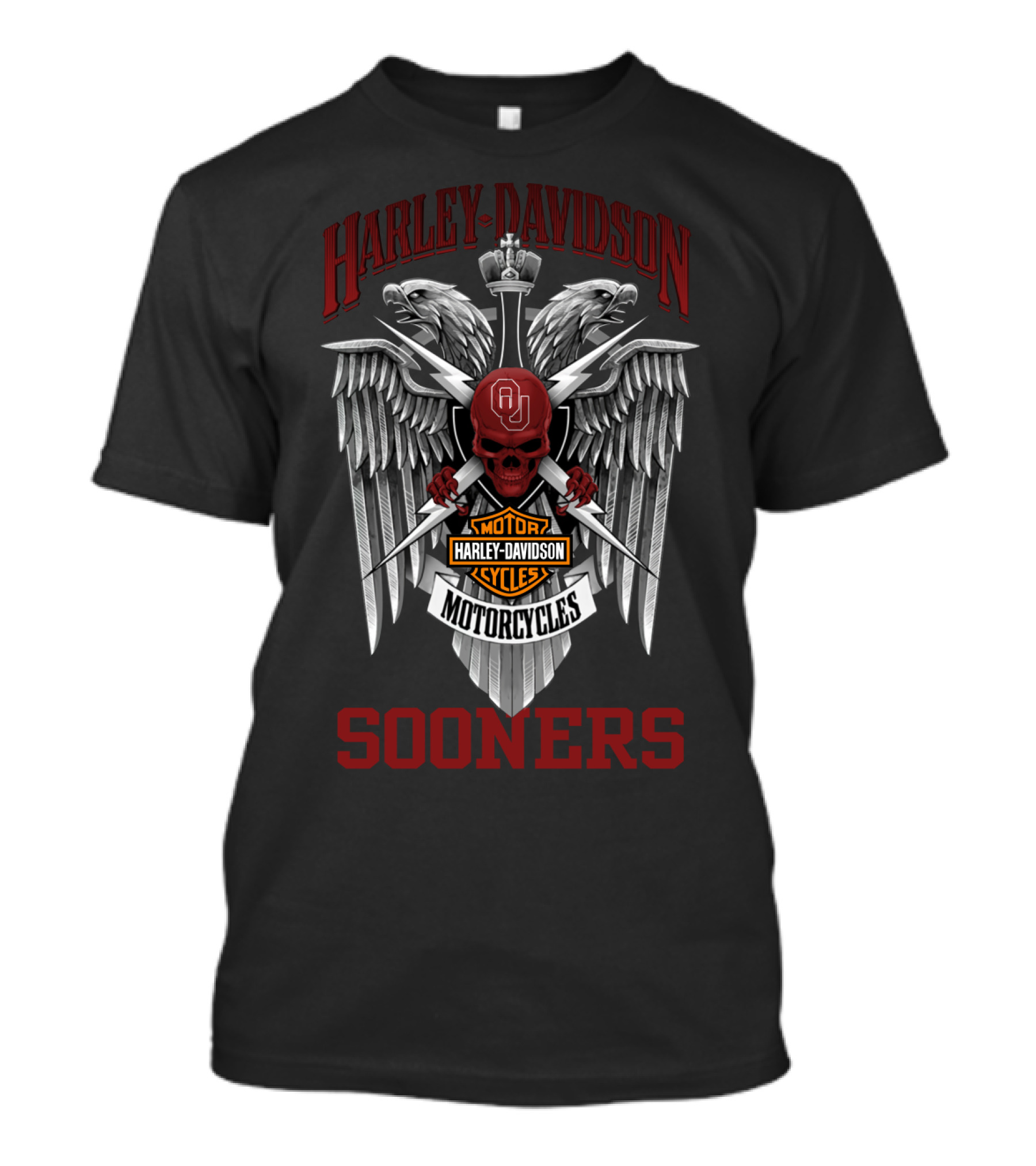 Harley Davidson Motorcycles Oklahoma Sooners Ou Skull Crest T-Shirt