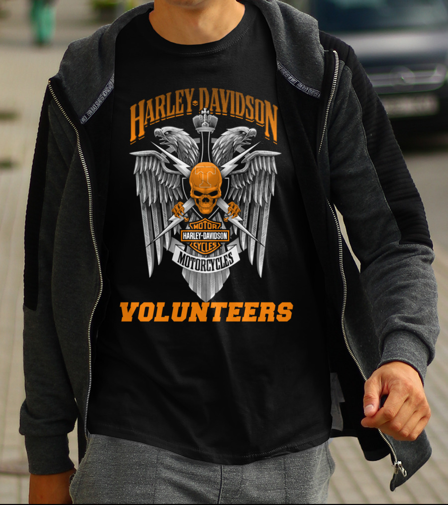 Harley Davidson Motorcycles Tennessee Volunteers Eagle Skull Shield T-Shirt