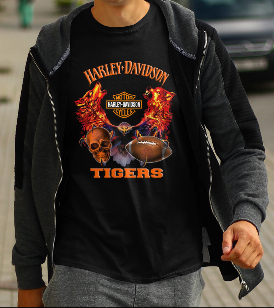 Harley Davidson Tigers Football Motorcycle Skulls Wolves T-Shirt
