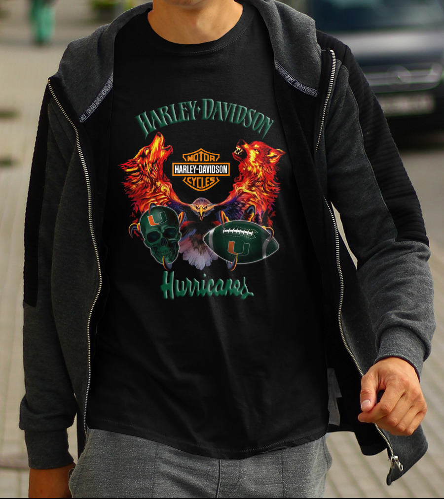 Harley Davidson Hurricanes Miami Skull Football Vintage Wolves Eagle T-Shirt