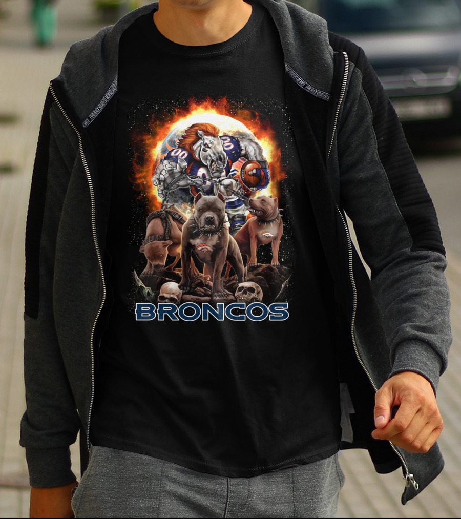 Broncos Horse And Dogs Football Fantasy Art T-Shirt