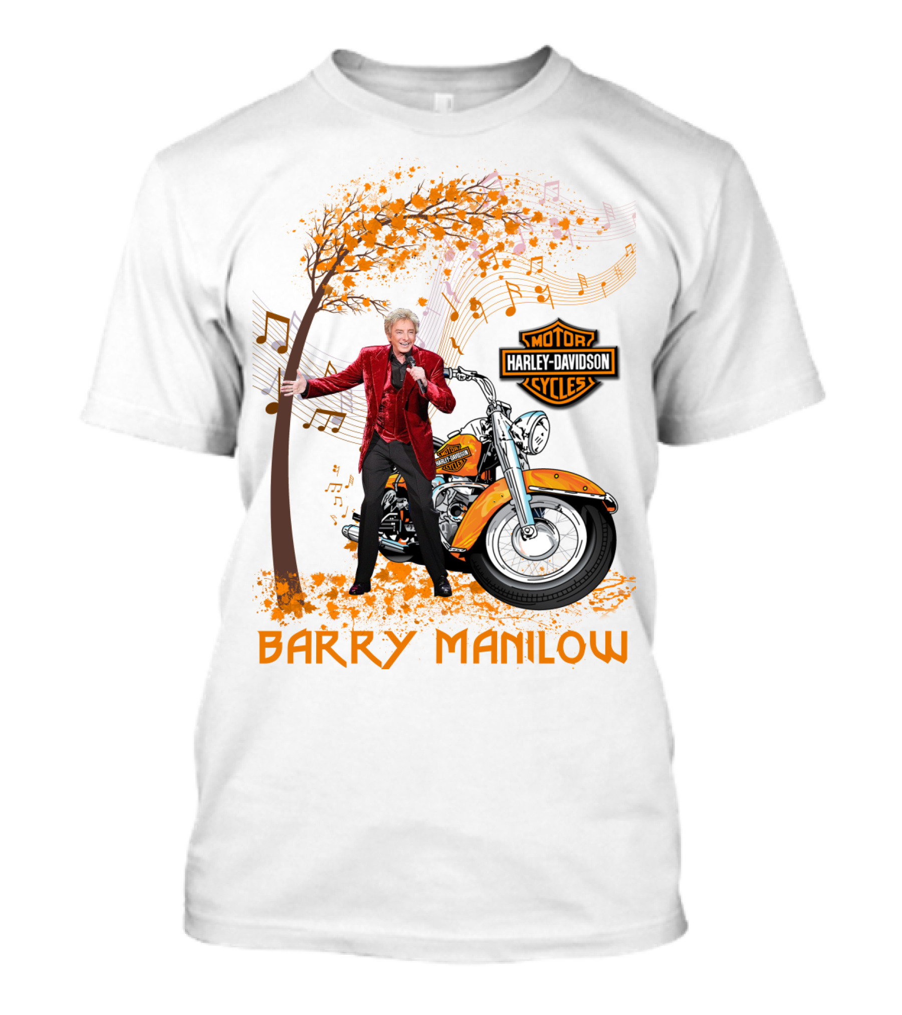 Barry Manilow Harley Davidson Motorcycle Musical Notes T-Shirt