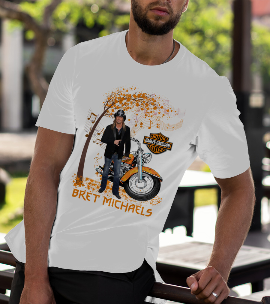 Bret Michaels Harley Davidson Motorcycles Musical Autumn Scene T-Shirt