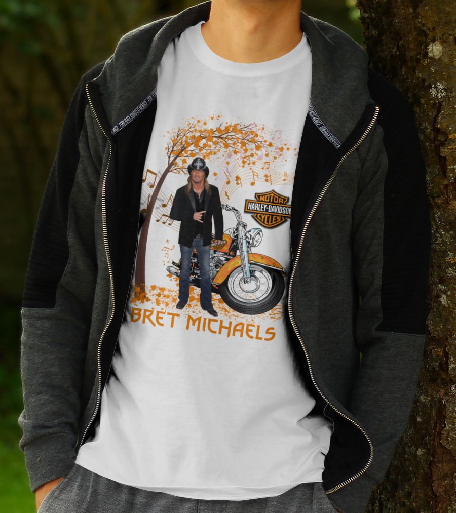 Bret Michaels Harley Davidson Motorcycles Musical Autumn Scene T-Shirt