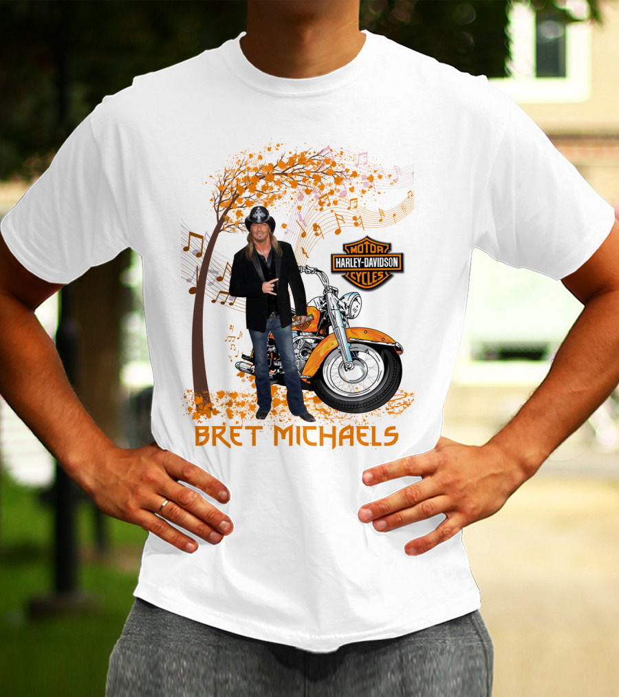 Bret Michaels Harley Davidson Motorcycles Musical Autumn Scene T-Shirt