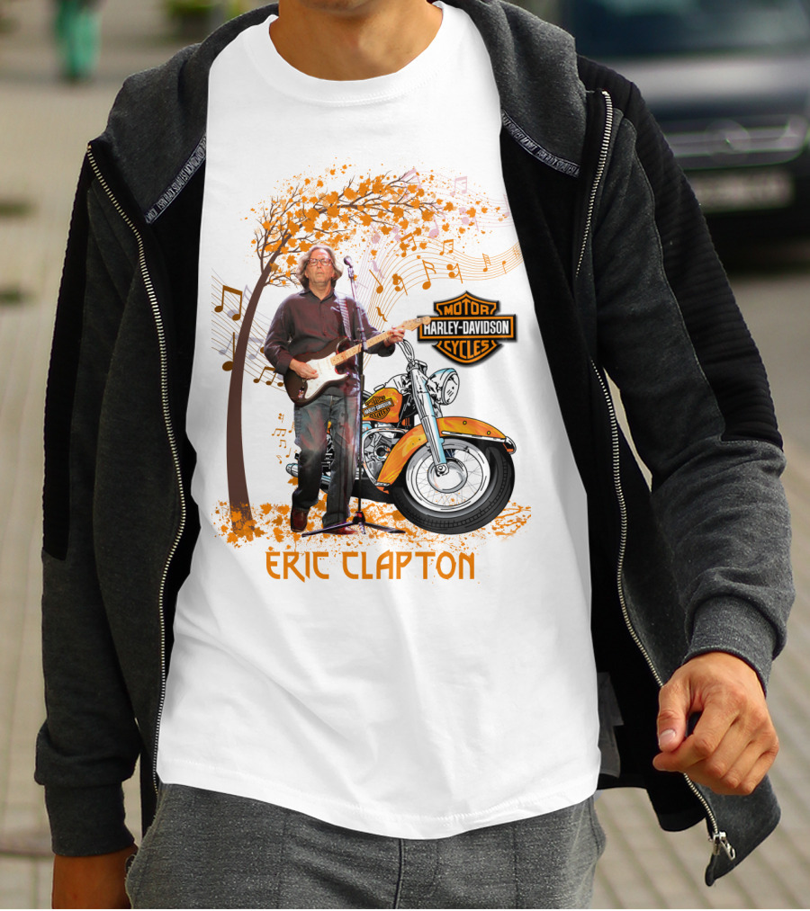 Eric Clapton Harley Davidson Guitar And Motorcycle Music Theme T-Shirt
