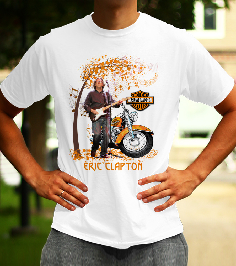 Eric Clapton Harley Davidson Guitar And Motorcycle Music Theme T-Shirt