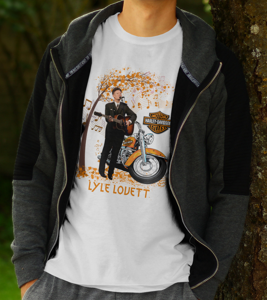 Lyle Lovett Harley Davidson Guitar Music Theme With Motorcycle And Notes T-Shirt