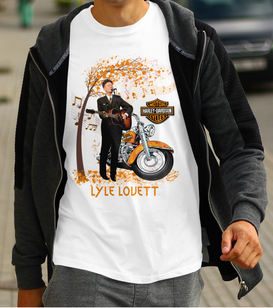 Lyle Lovett Harley Davidson Guitar Music Theme With Motorcycle And Notes T-Shirt