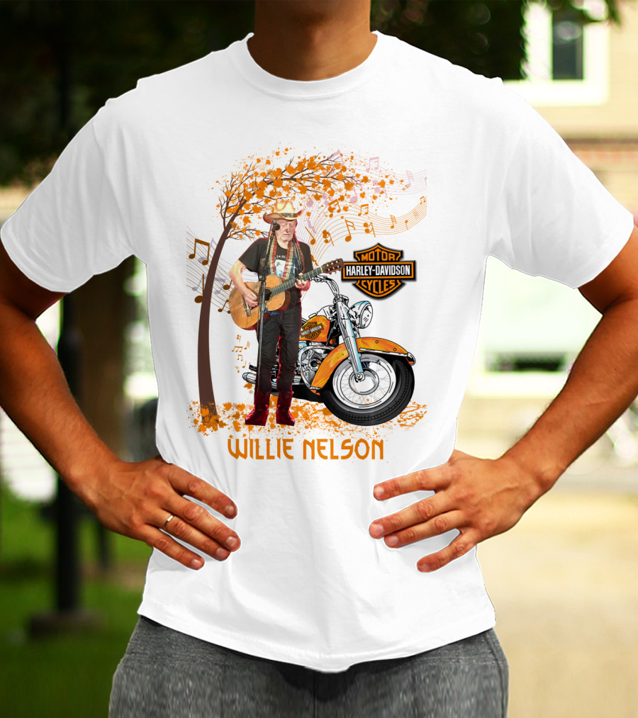 Willie Nelson Harley Davidson Motorcycle Music Tree T-Shirt