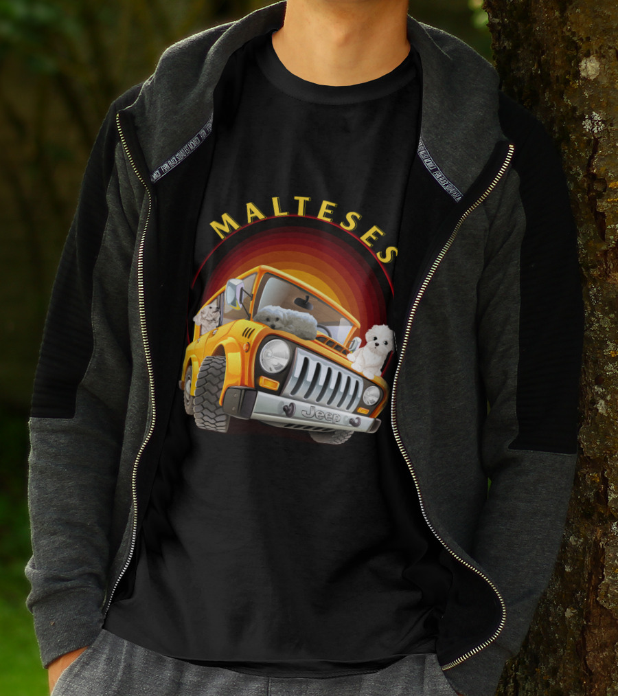 Malteses Jeep With Maltese Dogs T-Shirt