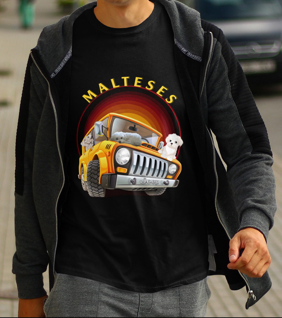 Malteses Jeep With Maltese Dogs T-Shirt