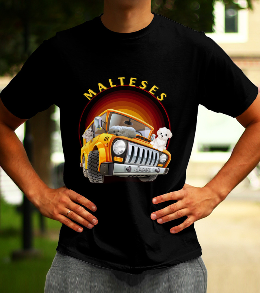 Malteses Jeep With Maltese Dogs T-Shirt