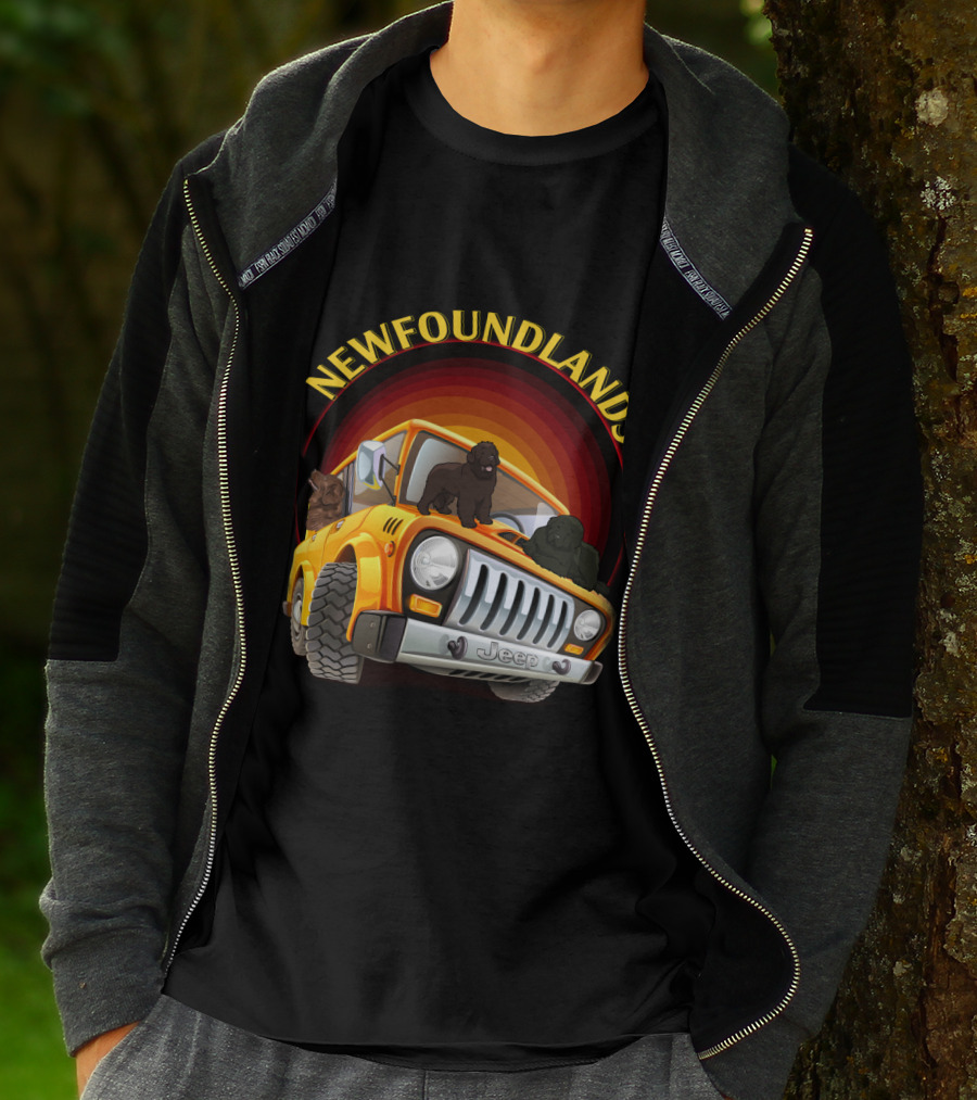 Newfoundlands Jeep Adventure With Dogs In Sunset Circle T-Shirt