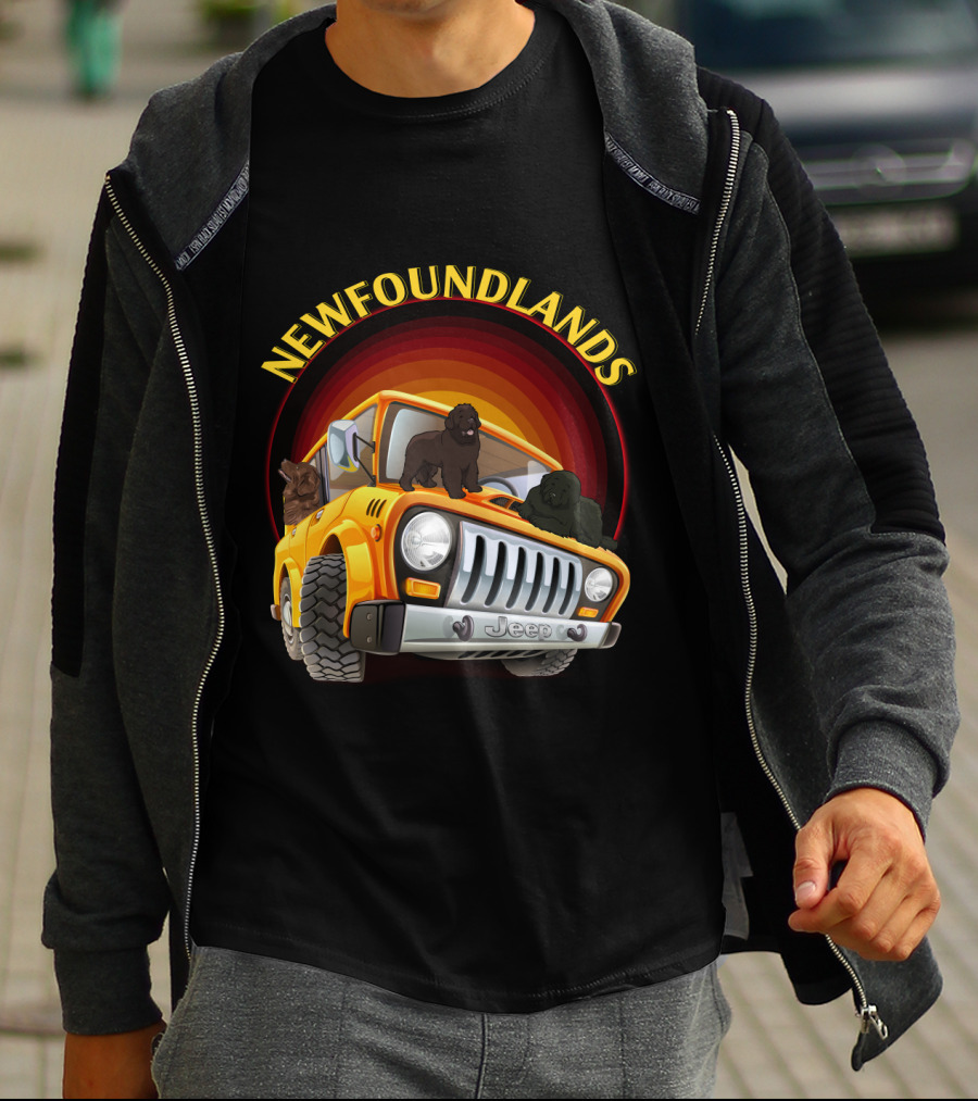 Newfoundlands Jeep Adventure With Dogs In Sunset Circle T-Shirt