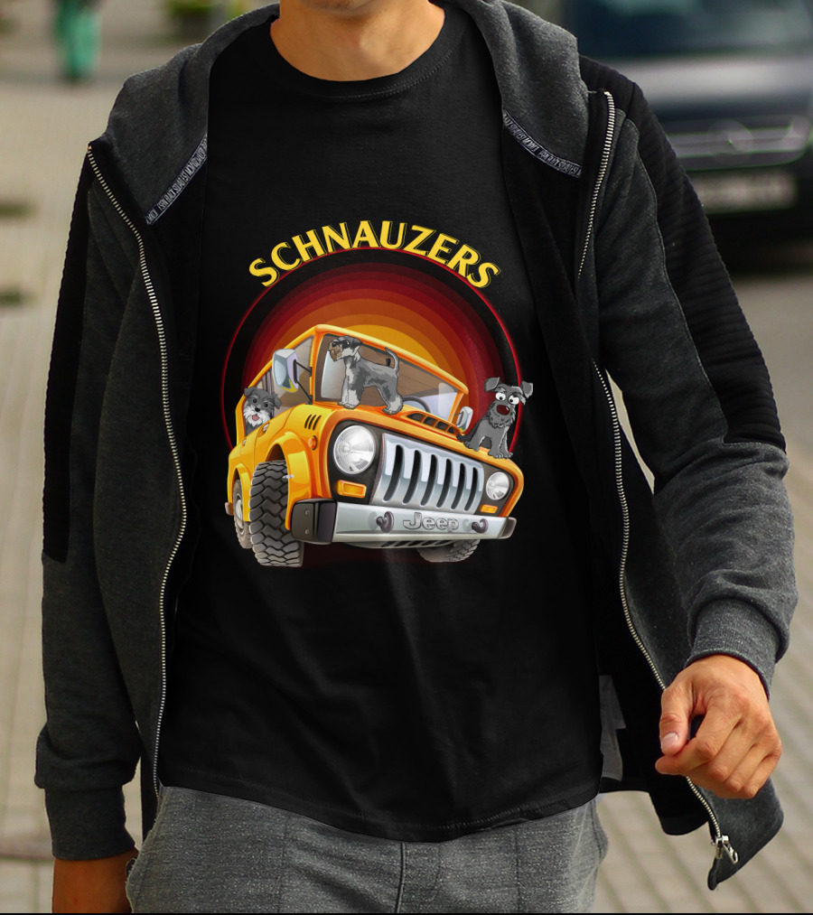 Schnauzers Jeep Adventure In Orange Cruiser T-Shirt