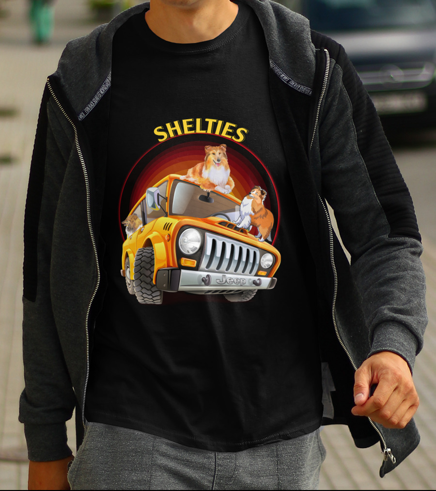 Shelties On Jeep Adventure Dh T-Shirt