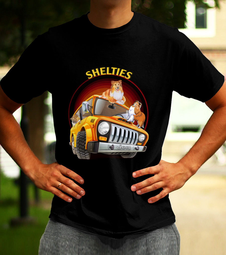 Shelties On Jeep Adventure Dh T-Shirt