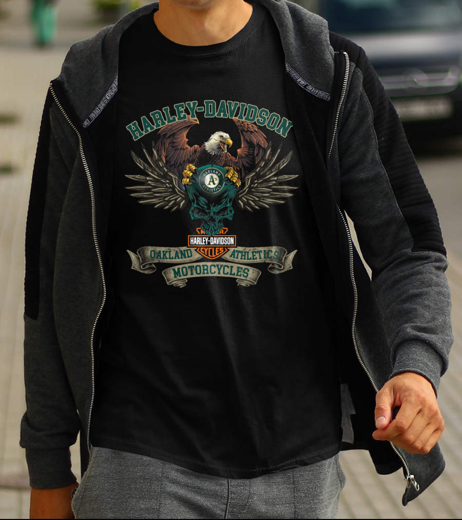 Harley Davidson Oakland Athletics Motorcycles Eagle T-Shirt