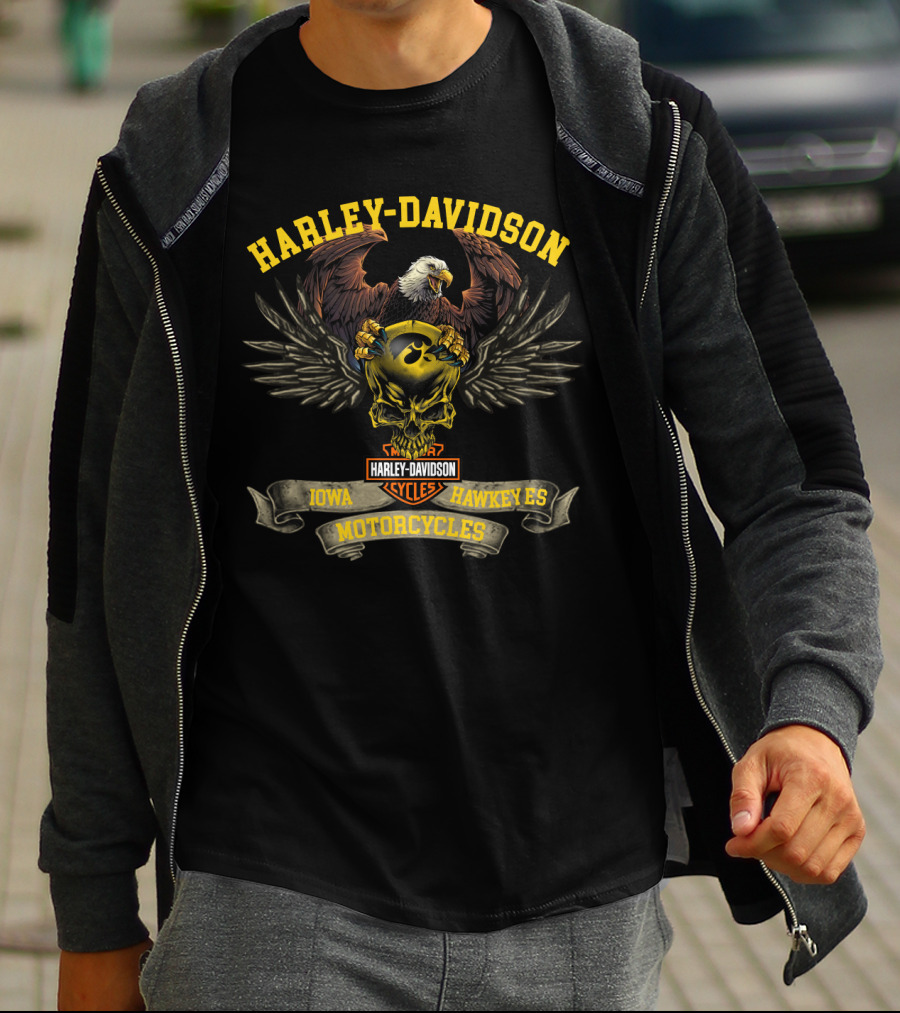 Harley Davidson Iowa Hawkeyes Motorcycles Eagle Skull T-Shirt